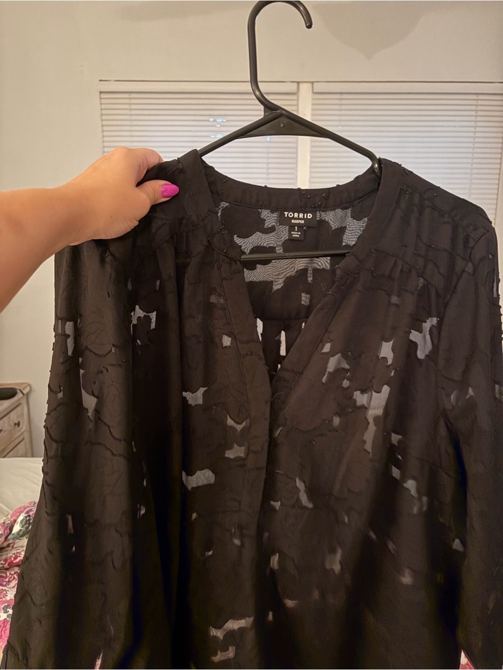 Torrid Black Harper Sheer Texture Blouse 3/4 length size 16 size 1